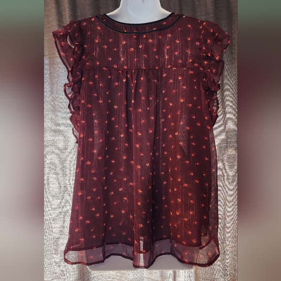 LOFT Shimmer Floral Velvet Tie Neck Shell - Picture 2 of 6